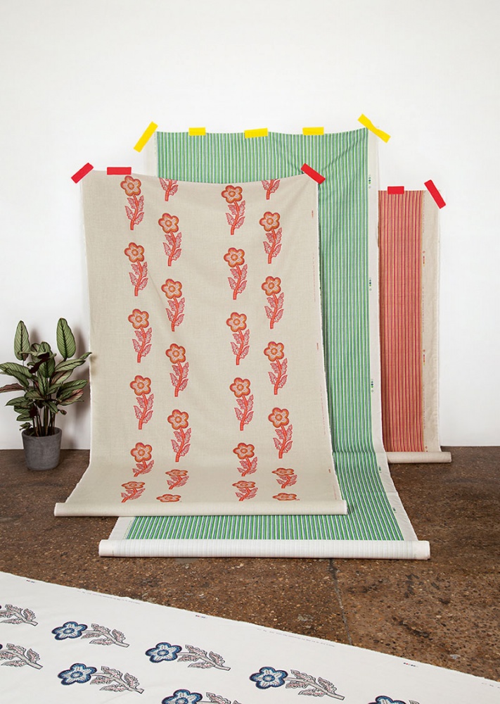 Kit Kemp Tashas Trip Linen Fabric in Berry